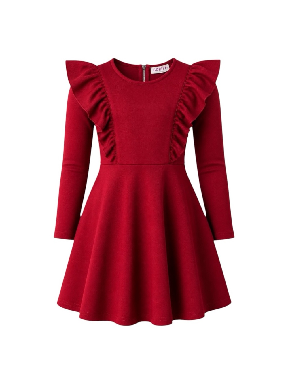 Gorlya Girls Size 12 Burgundy Ruffle Long Sleeve Dress NWT